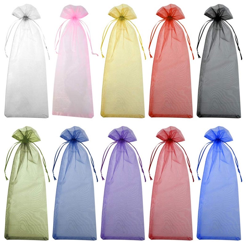 Tayfremn 40pcs Organza Wine Bags Drawstring Organza Bottle Gift Bags Sheer Wine Wrapping Bag for Bottle Wrap Christmas Wedding Party Favors Samples Display Decoration, 5.3x14.5 inch(Multicolor) - Image 1